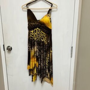 Chic Asymmetrical Yellow and Brown Dress